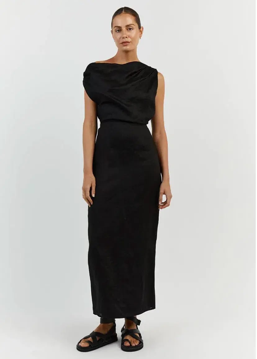 Dissh Cass Linen Asym Midi Dress Black Size 10 photo 2