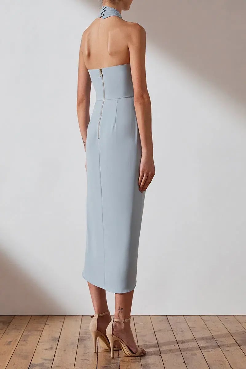 Shona Joy Core Knot Draped Dress Powder Blue Size 6 photo 2