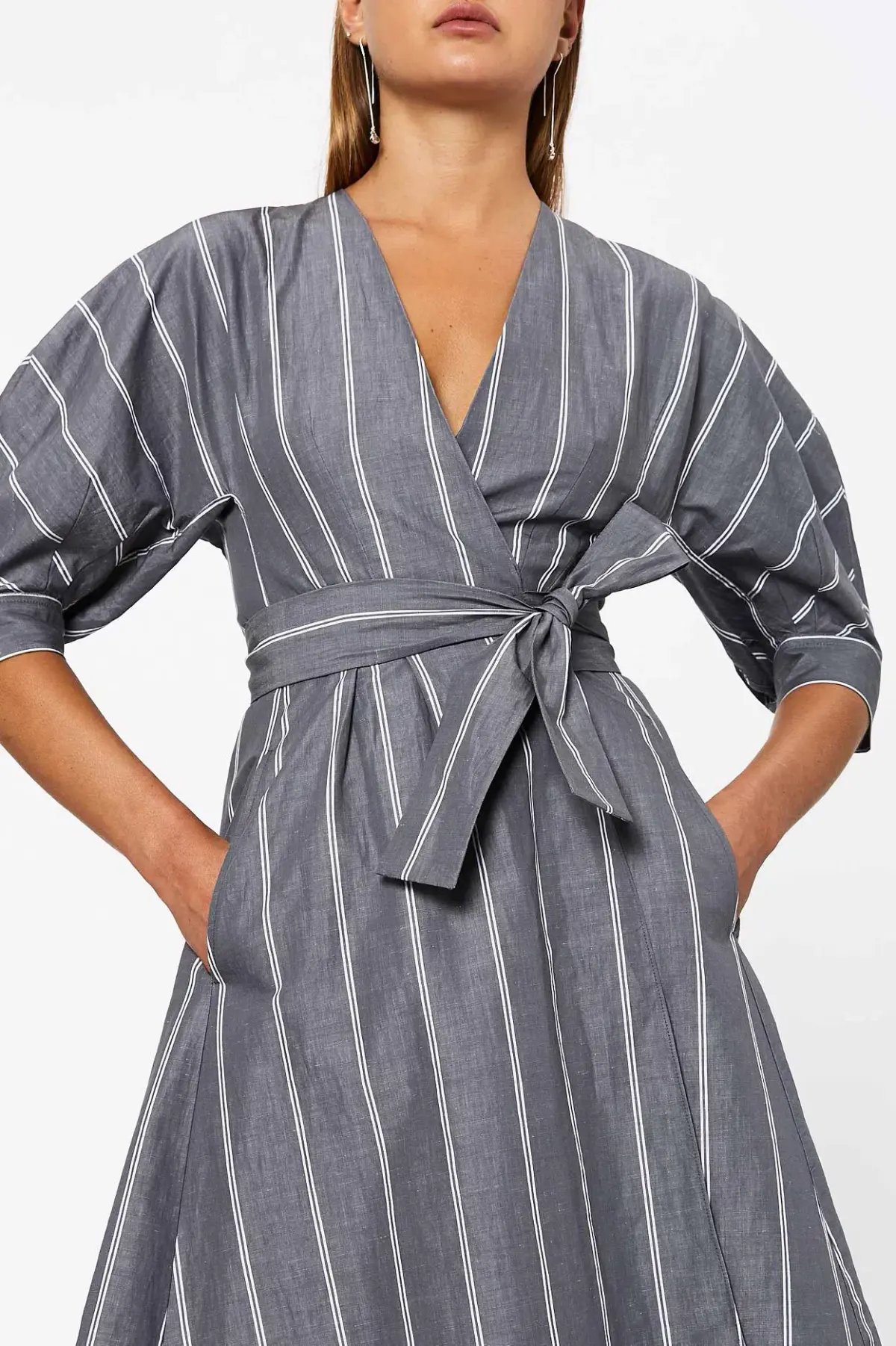 Scanlan Theodore The Stripe Cotton Wrap Dress Grey Size 6 photo 3