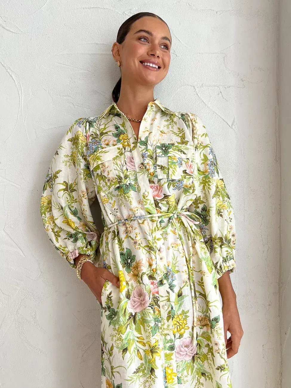 Alemais Eden Midi Shirt Dress Belted Floral Print Linen Size AU 10 photo 7