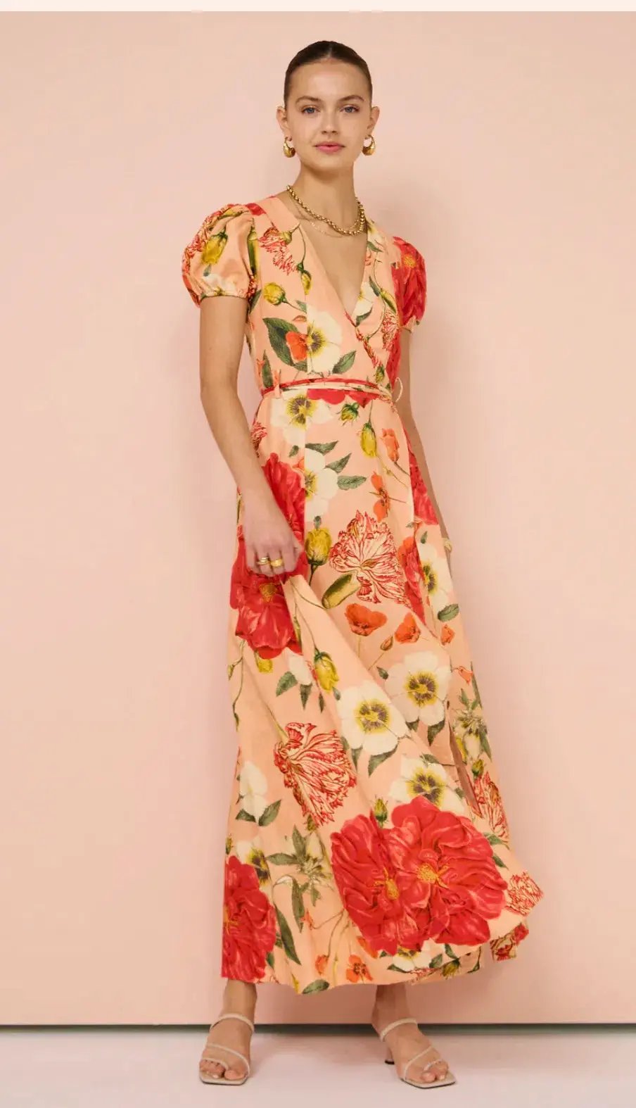 By Nicola Havanna Wrap Maxi Dress In Raspberry Punch Floral Size 8 photo 4