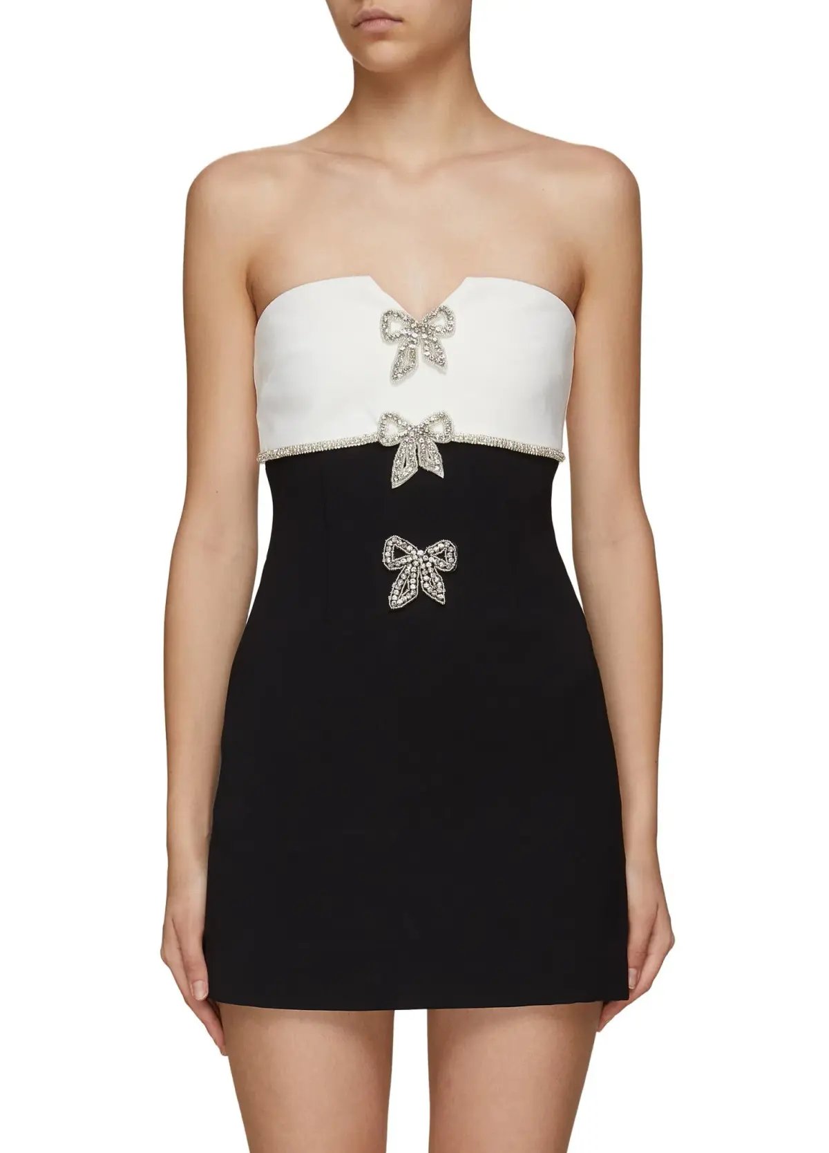 Self Portrait Crystal Embellished Bow Applique Mini Tube Dress Black/White Size 10 photo 2