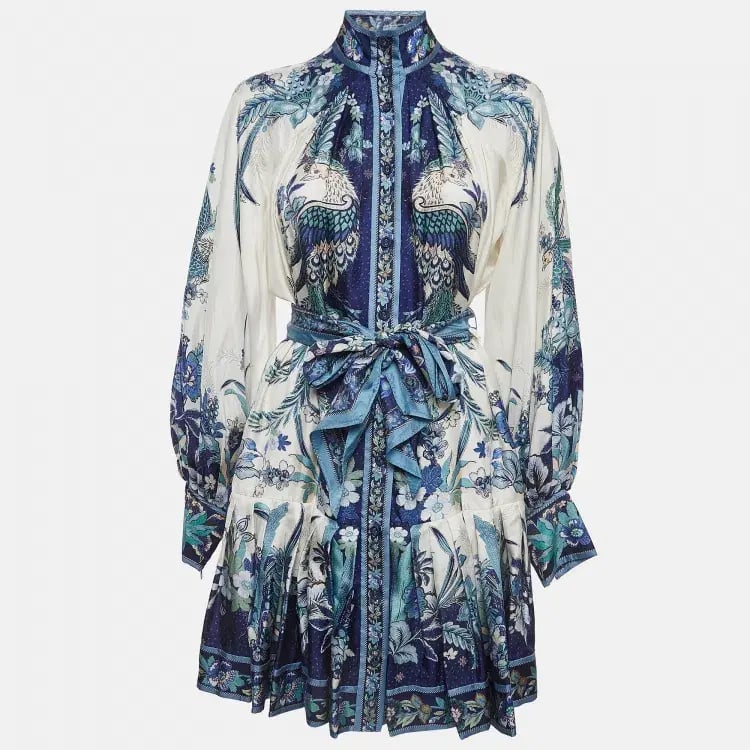 Zimmermann Glassy Placement Silk Mini Dress in Navy Phoenix Size 1 / AU 10 photo 4