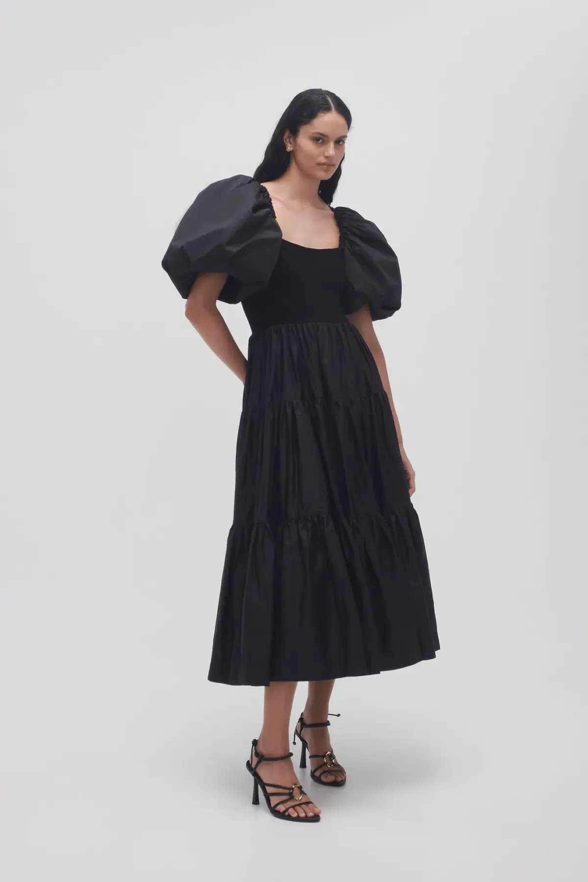 Aje Casa Puff Sleeve Midi Dress Black Size 16 photo 2