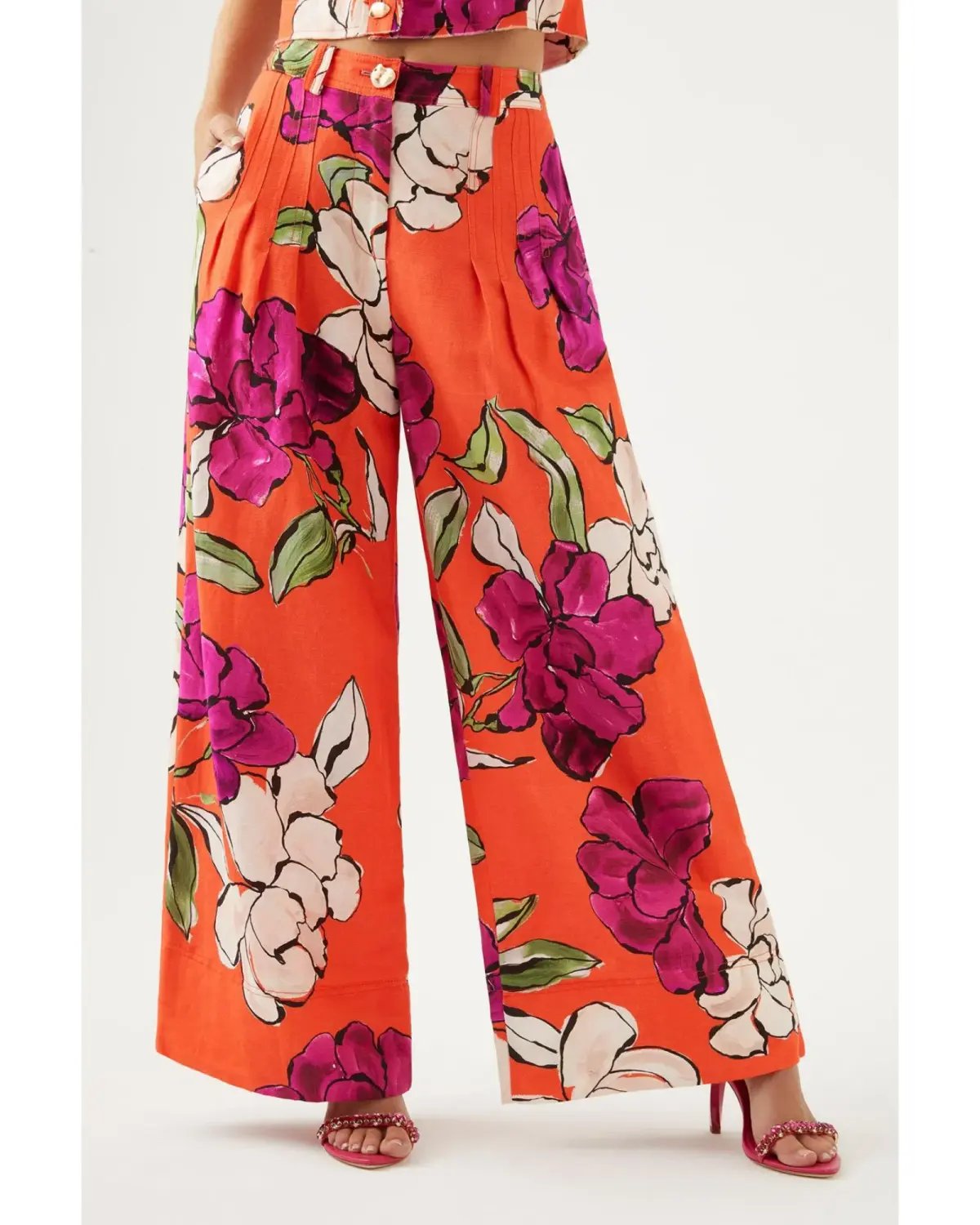 Aje Dazzling Floral Wide Leg Pant in Vivid Camellia Size XL / AU 14 photo 3