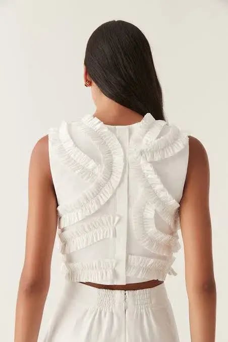 Aje Aurelia Frill Shell Top &  Kendra Frill Maxi Skirt Set Ivory Size 8 photo 3