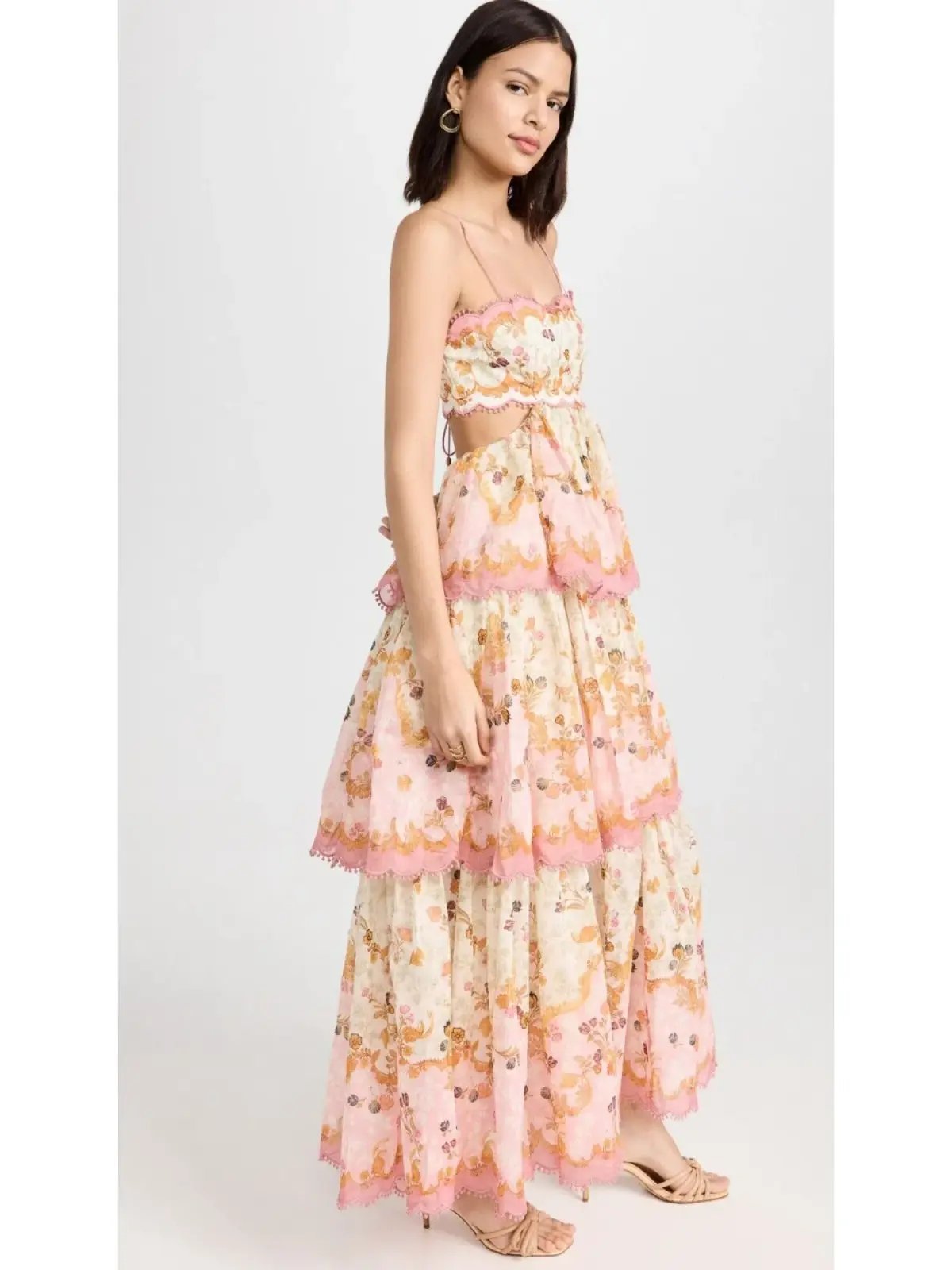 Zimmermann Laurel Frill Midi Dress Pink Green Floral Size 0 / AU 6 photo 2