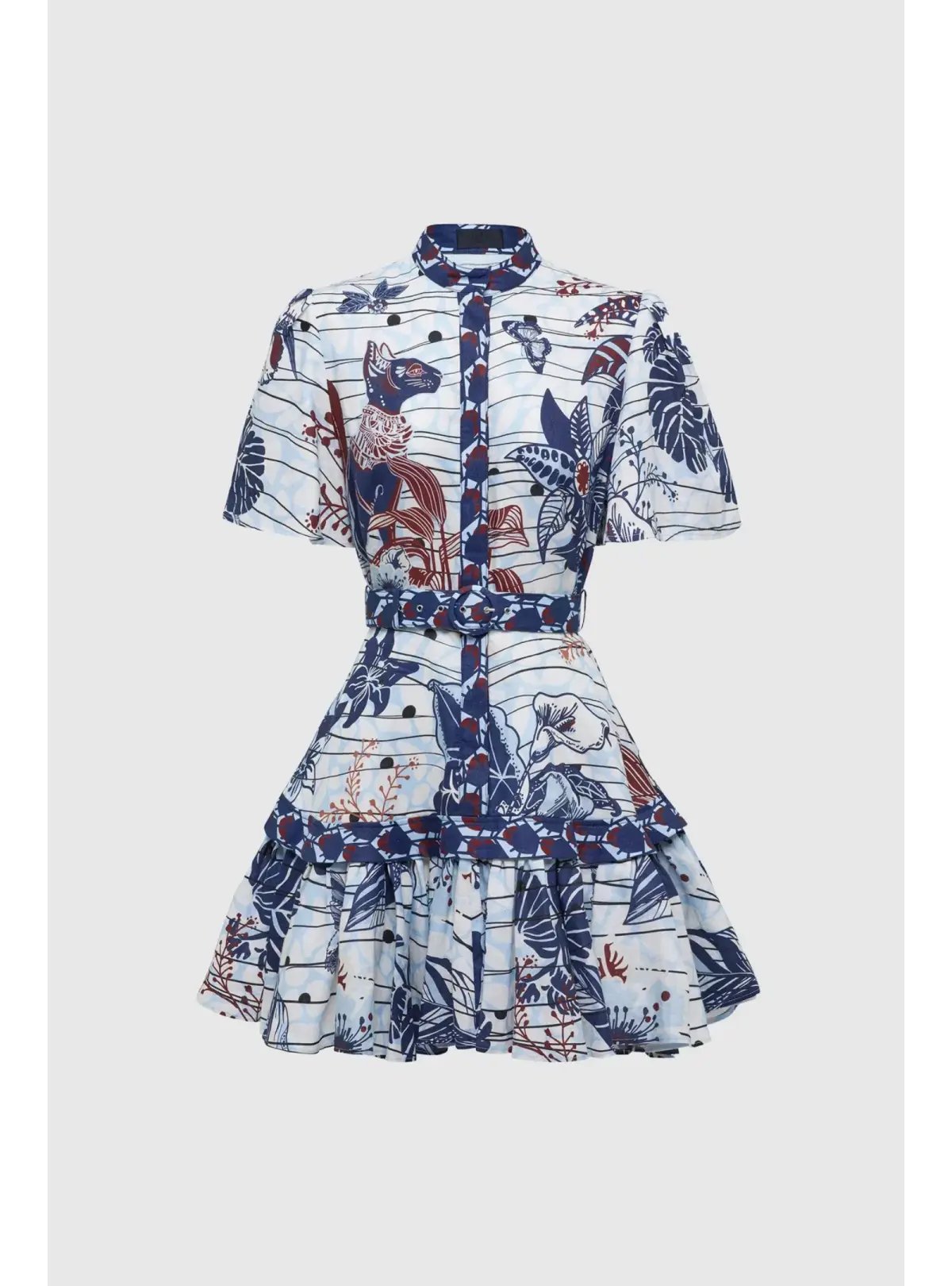 Leo Lin La Casa Linen Mini Dress Multi Print Size AU 12 photo 3