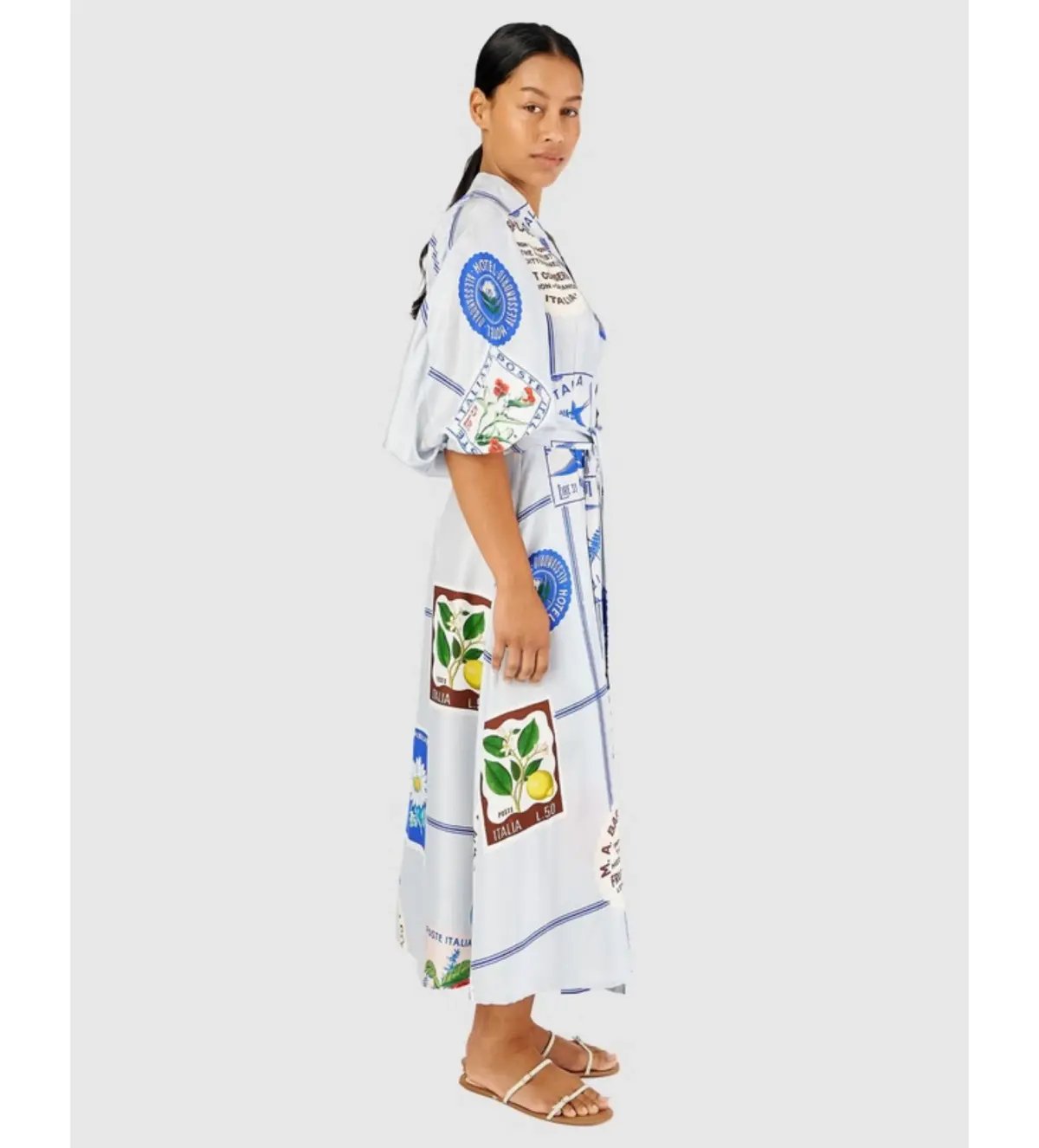 Oroton Picnic Print Dress Pale Blue Size 12 photo 2