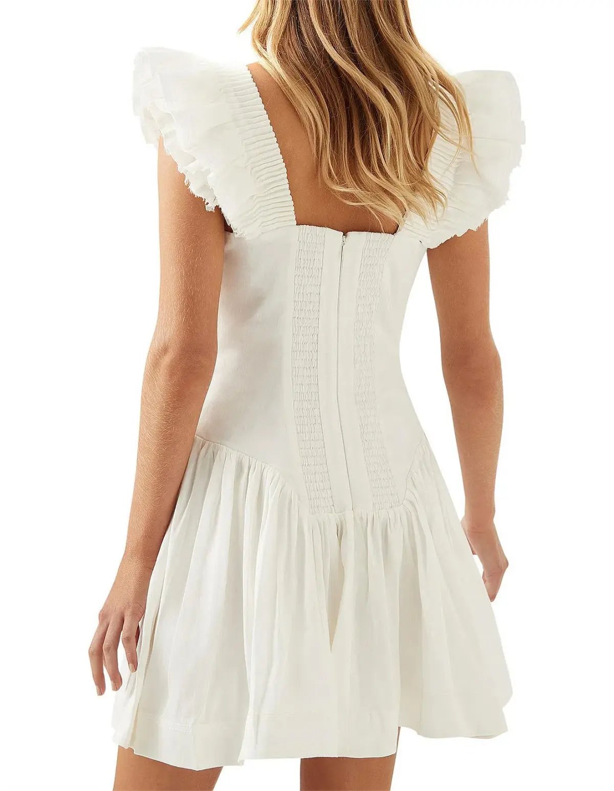 Aje Simone Frill Sleeve Mini Dress White Size 8 photo 4