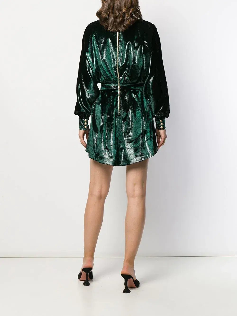 Balmain Metallic Velvet Flared Dress Green Size 38 photo 3
