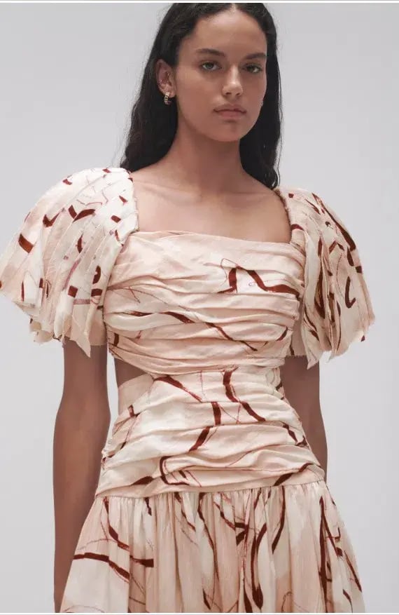 AJE Marianne Midi Dress Ruched Cutout Whimsical Dove photo 3