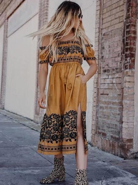 Spell & the Gypsy Collective Venus Off Shoulder Mid Dress Yellow Size 12 photo 2