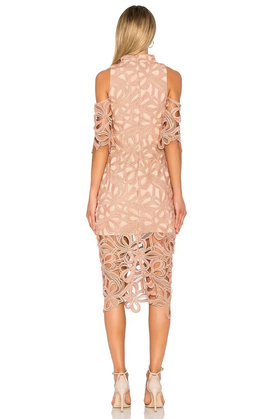 Elliatt Sight Embroidery Cold Shoulder Midi Dress Chalk Pink Size L / AU 12 photo 3