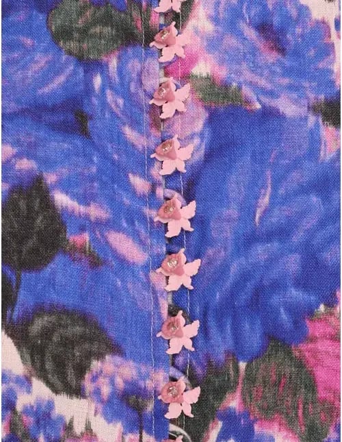 Zimmermann High Tide Buttoned Midi Dress Purple Ikat Floral Size 4 / Au 16 photo 4