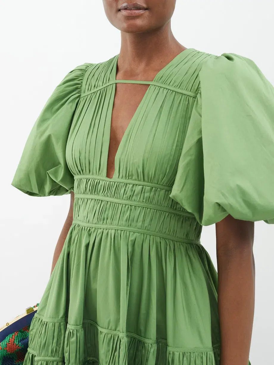 Aje Fallingwater Pintuck-pleated Cotton Midi Dress Khaki Size 12 photo 4