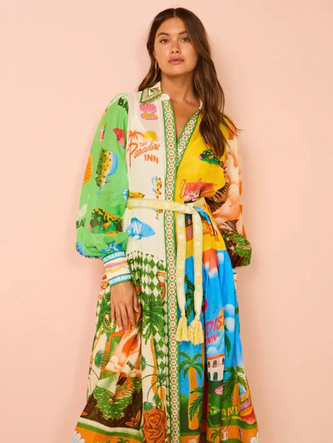 Alemais Paradiso Shirt Midi Dress Multi Print Size AU 12 photo 3