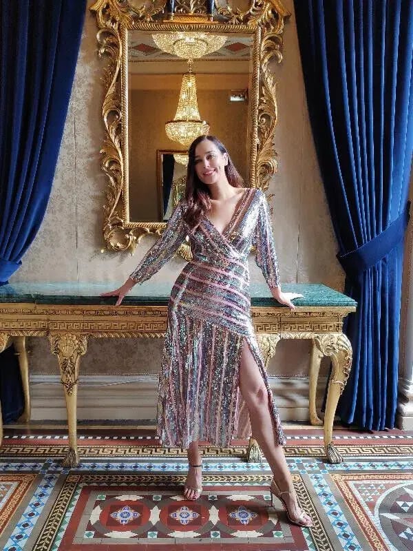 Rixo London Tyra Striped Sequined Crepe Midi Dress in Multi Size AU M photo 2
