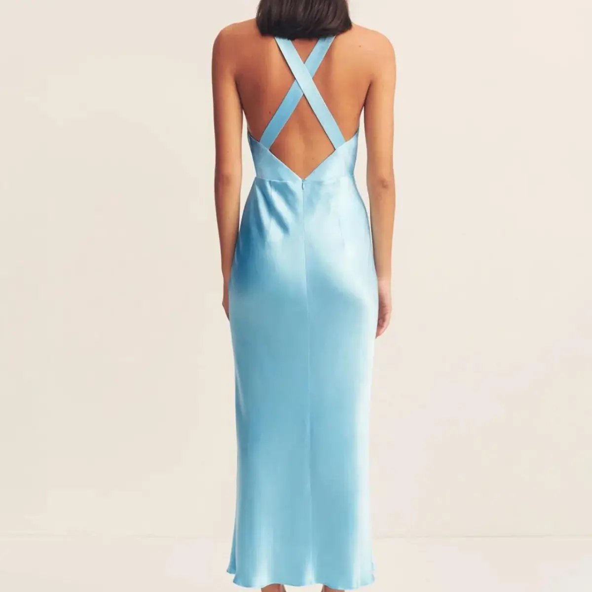 Shona Joy La Lune Plunged Cross Back Maxi Dress Iceberg Blue Size 10 photo 2