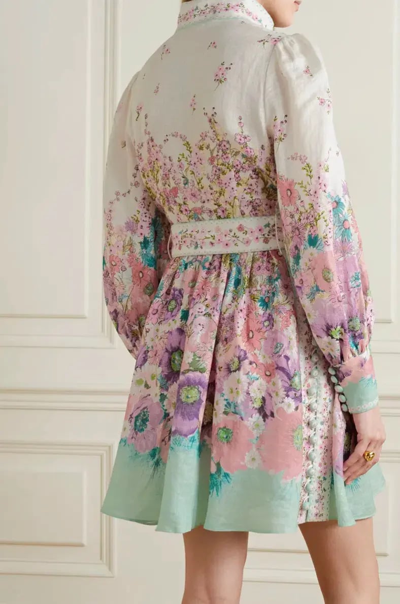 Zimmermann Jude Buttoned Mini Dress in Aqua Gradient Floral Print Size 2/ AU 12 photo 6