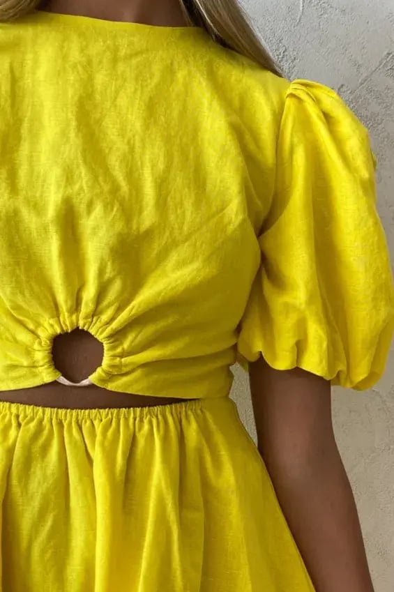 By Nicola Dahlia Ring Detail Mini Dress Yellow Size 10 photo 4