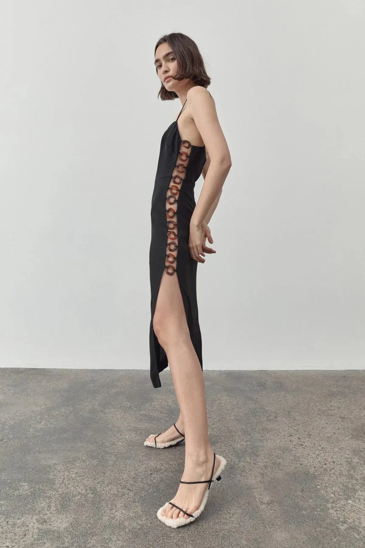 St. Agni Link Detail Midi Dress Black Size 6 photo 4