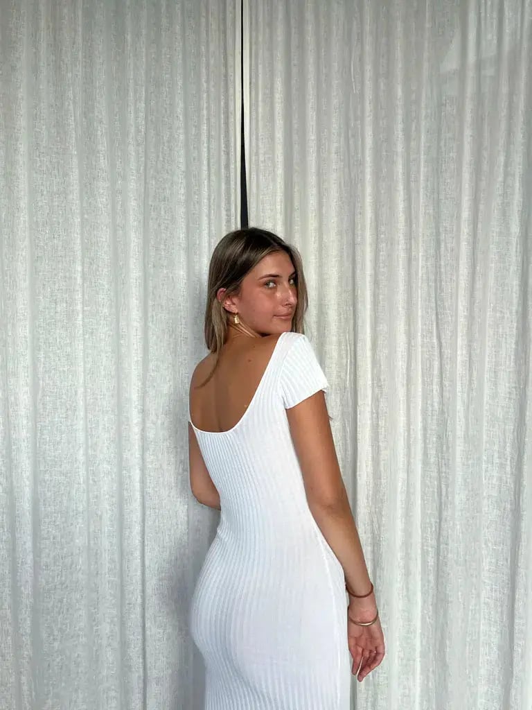 Bec & Bridge Millie Knit Midi Dress White Size 6 photo 6