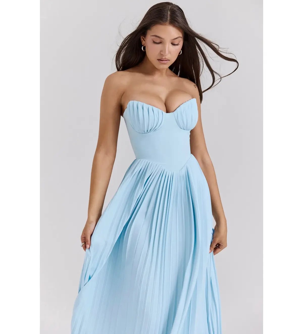 House of CB Marcella Pleated Maxi Dress Ocean Blue Size 8 photo 2