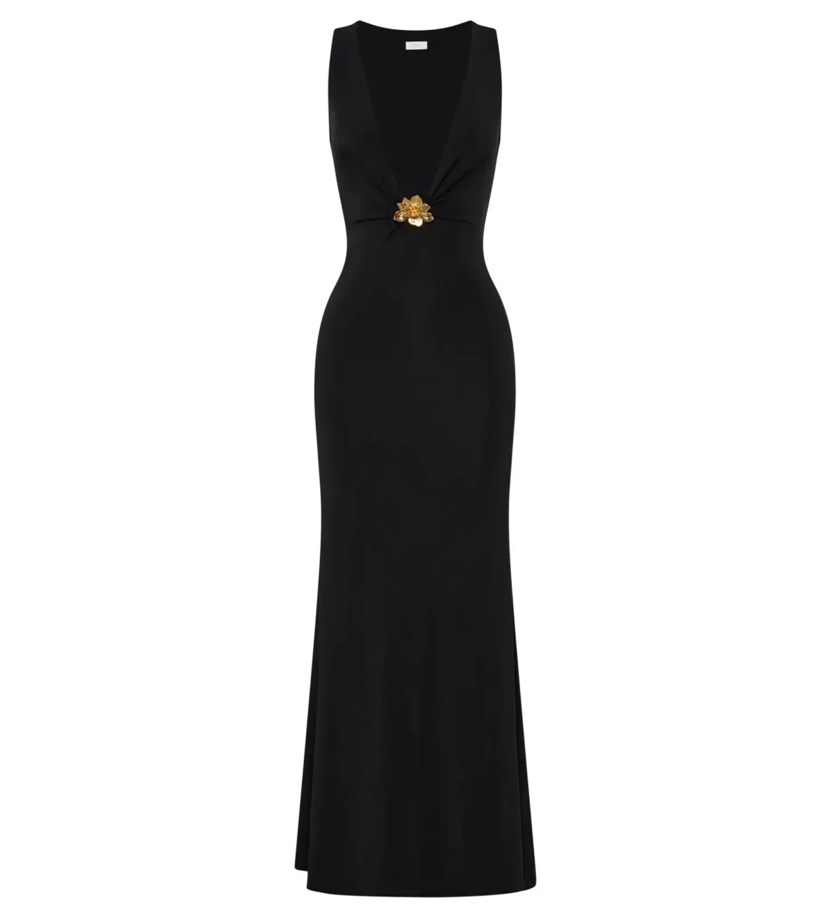 MESHKI Beck Plunge Maxi Dress Black with Floral Hardware Size S AU 8 photo 4