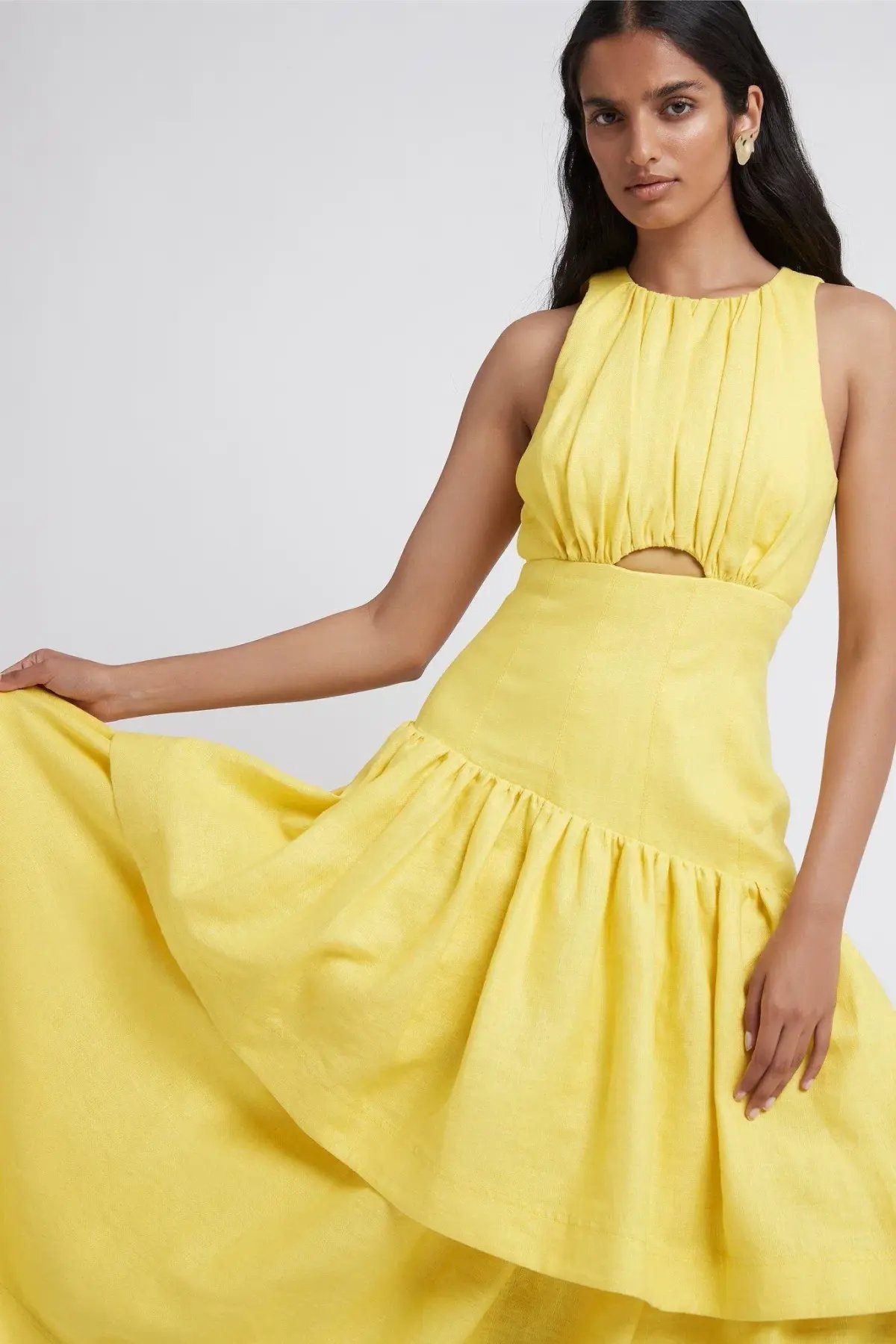 Aje Caliente Tiered Cut Out Dress Yellow Size 6 photo 5