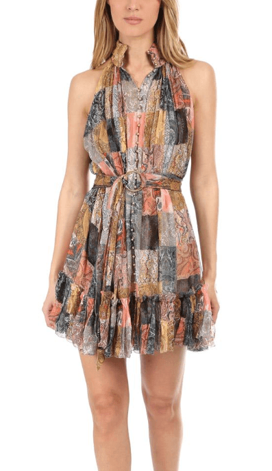 Zimmermann Ninety Six Smock Short Dress Patchwork Paisley Print Size 0 / AU 8 photo 3