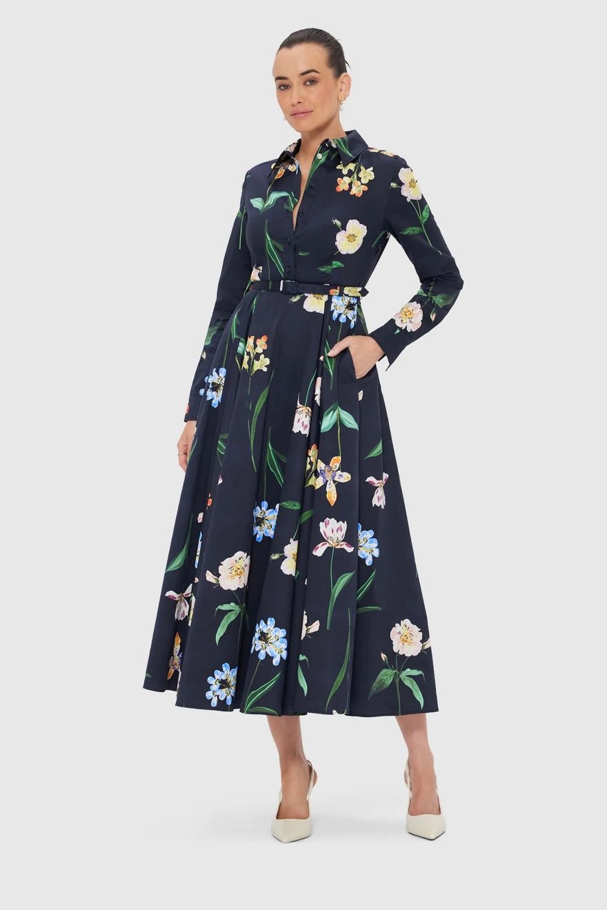 Leo Lin Zara Shirt Midi Dress - Botanical Print in Ebony photo 3
