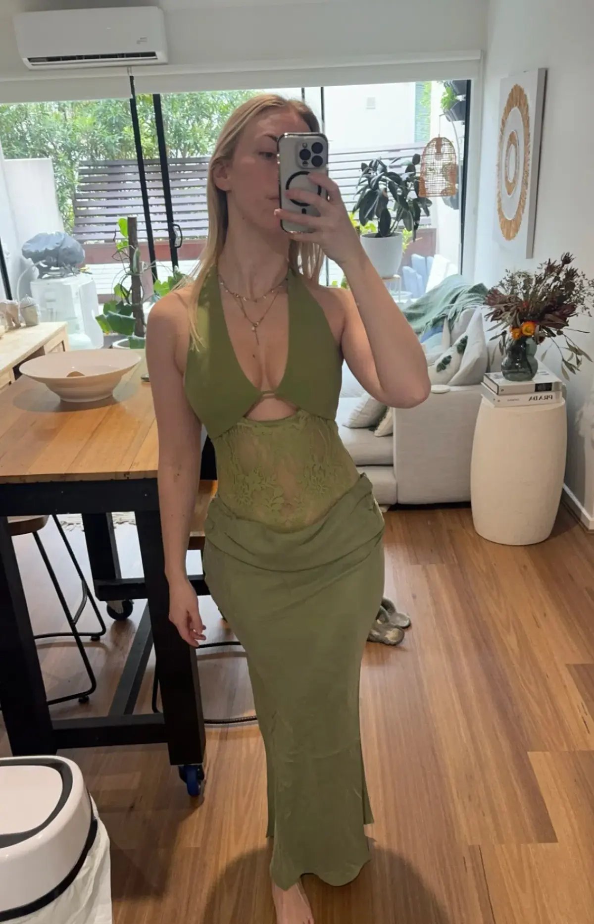 Benni Miko Maxi Dress Pear Green Size 10 photo 7