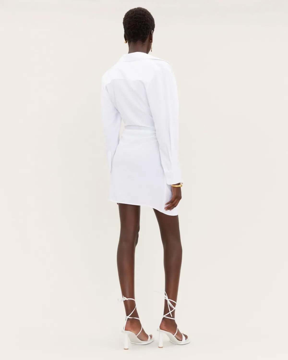 Jacquemus La Robe Bahia Knotted Draped Shirt Dress White Size 8 photo 2