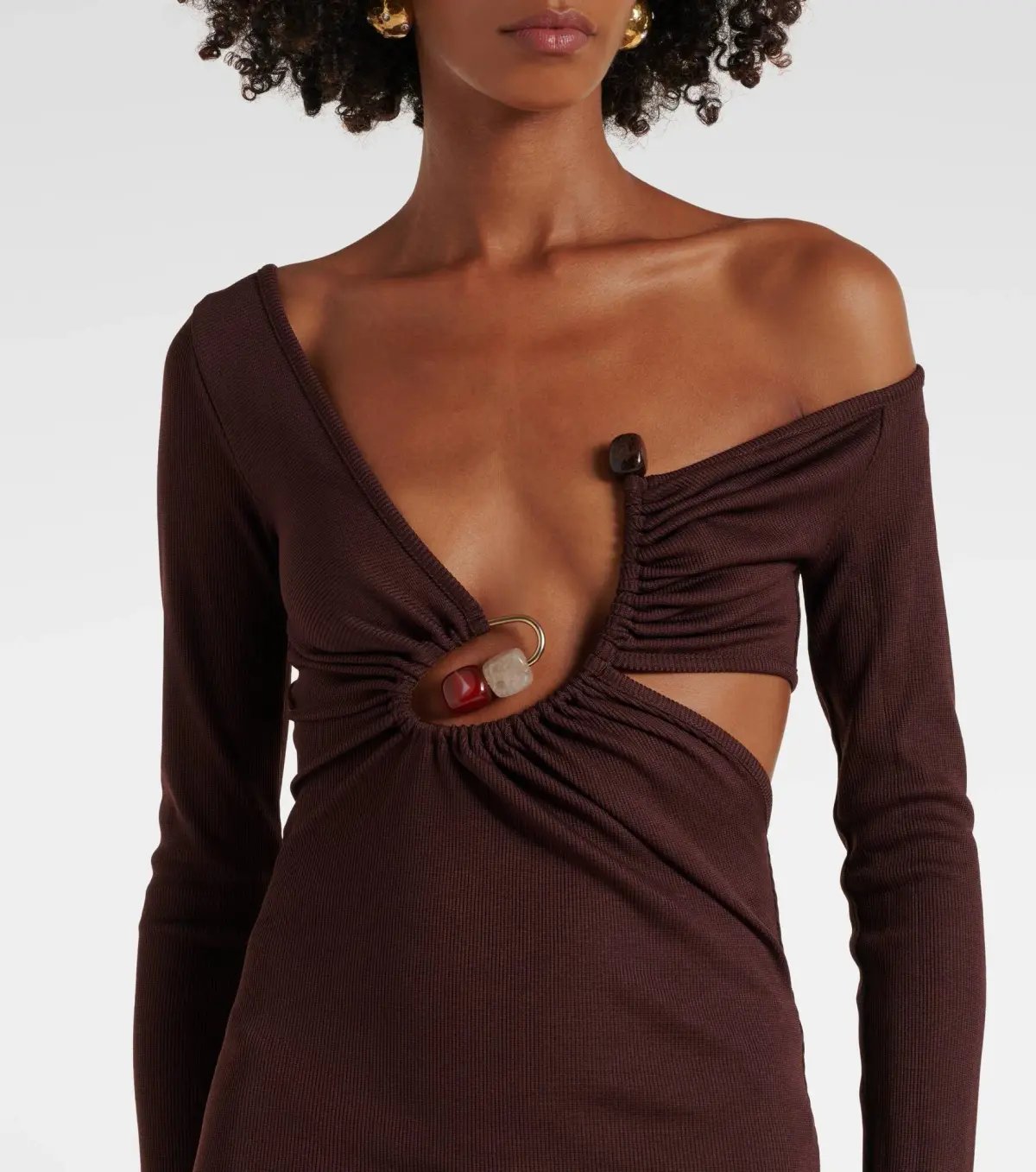 Christopher Esber Spiral Crystal Ribbed-Knit Midi Dress Mahogany Size 10 photo 2