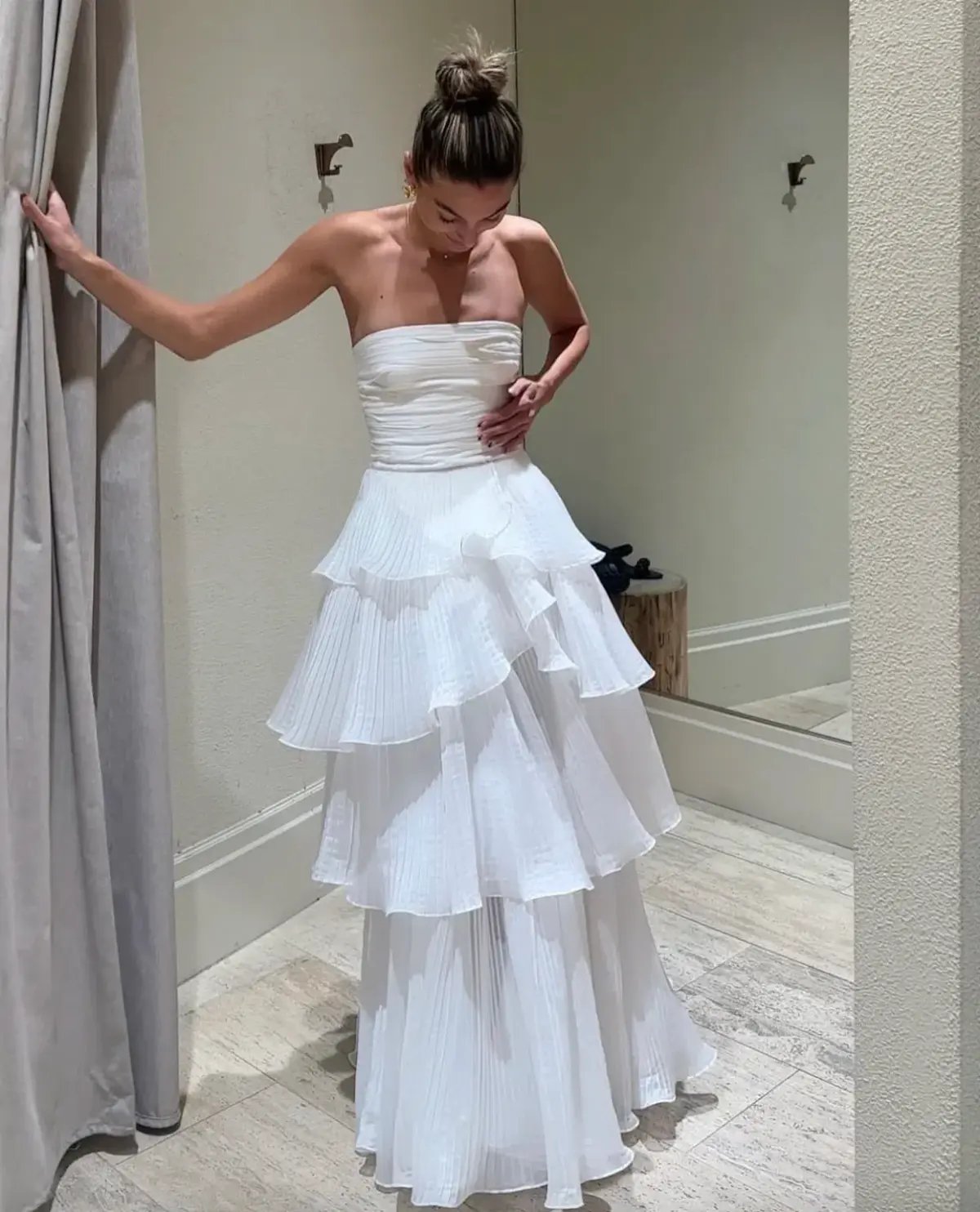 Aje Sunbeam Ruched Bustier and Cosmos Tiered Maxi Skirt Set Ivory Size 8 photo 2