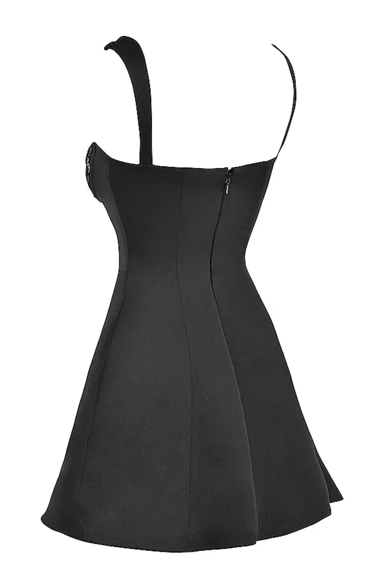 House of CB Adriana Satin and Lace Mini Dress Black Size L / AU 12 photo 7