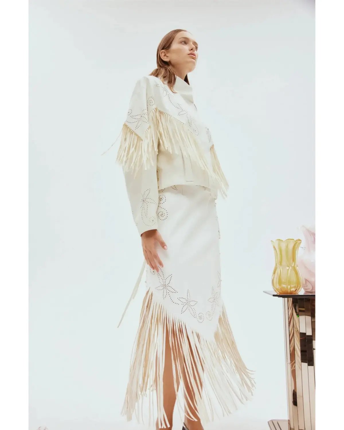 Alemais Barbara Fringe Skirt in White Size AU 10 photo 2