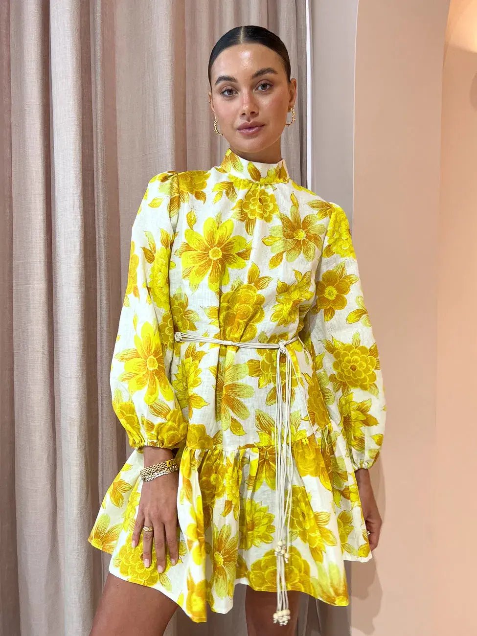 Alemais Sonny Floral Yellow Mini Dress Size 8 photo 2
