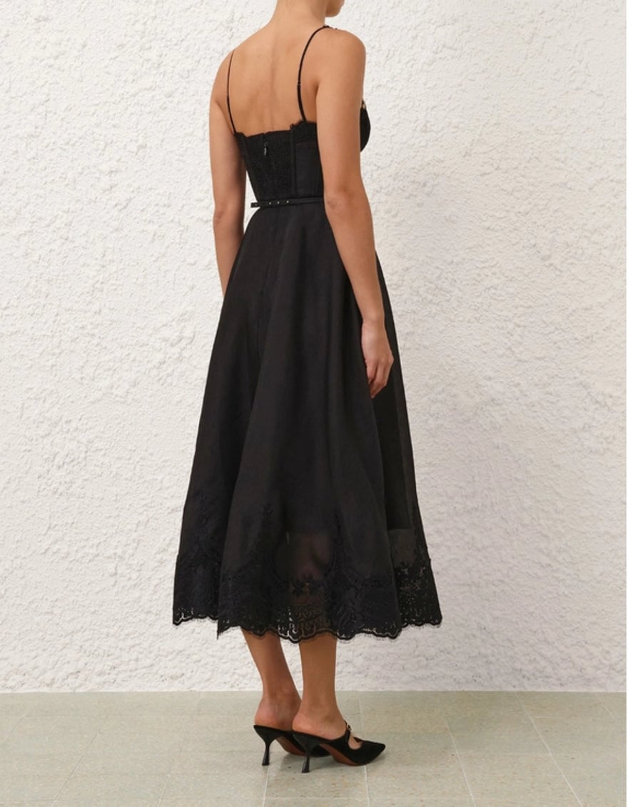 Zimmermann Hypnotic Lace Trim Gown In Black photo 4