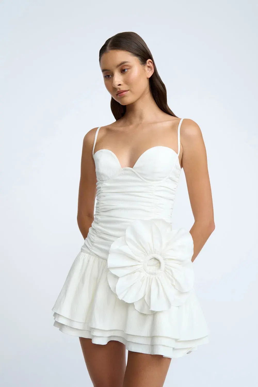 By Johnny Samantha Ruffle Mini Dress in Ivory Size AU 10 photo 2