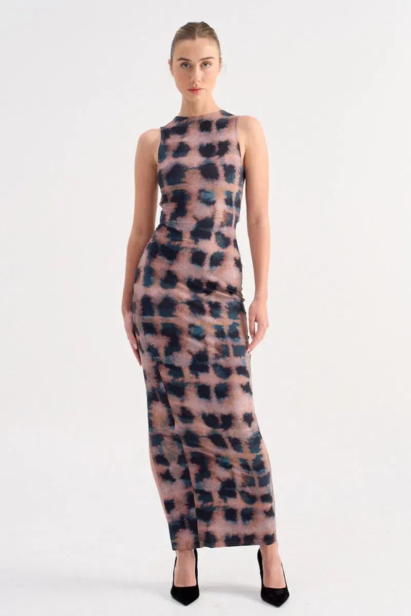 Suboo Shibori Sleeveless Reversible Twist Front Maxi Dress Tortoise Shell Size 10 photo 2