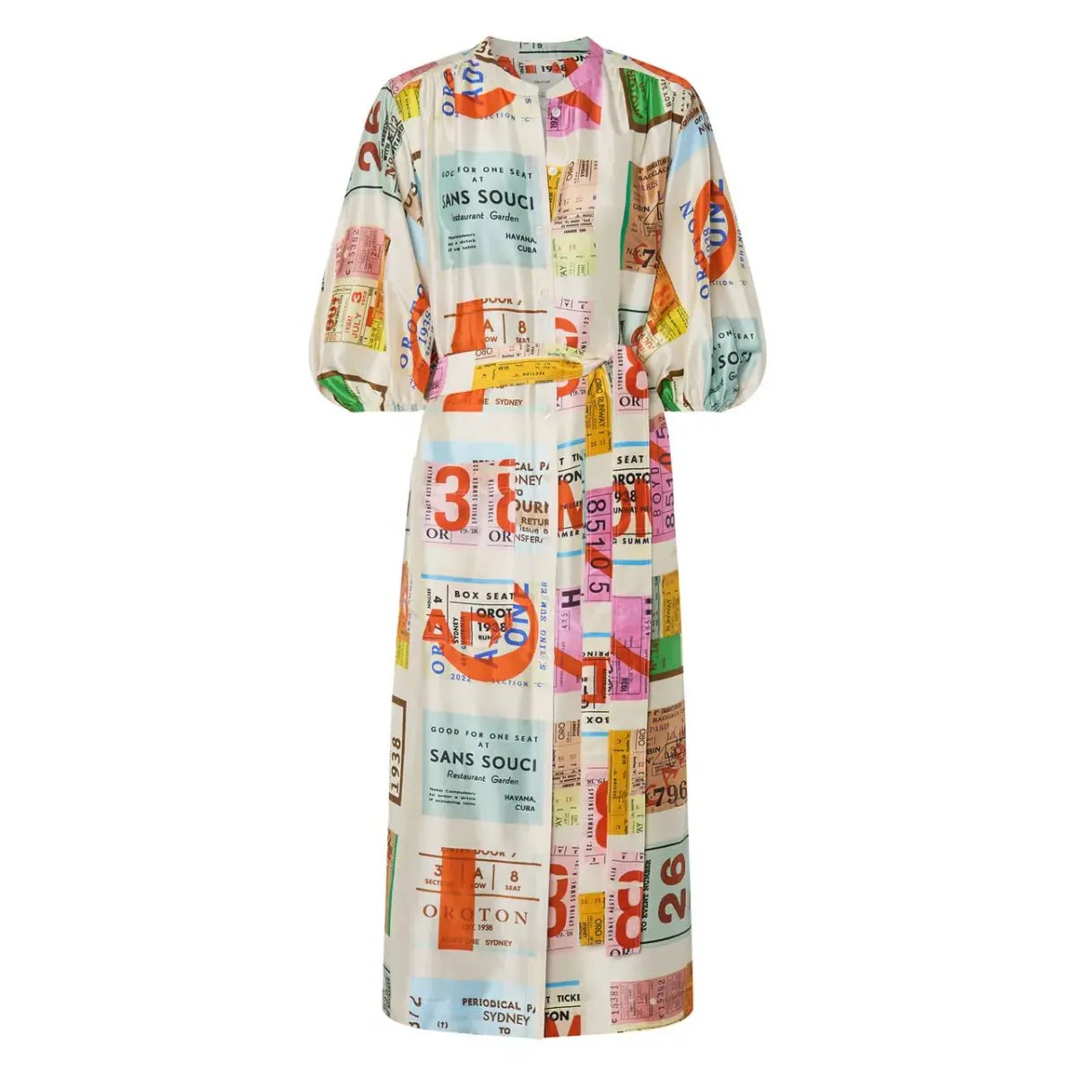 Oroton Ticket Print Shirt Midi Dress Multi Print Size 16 photo 7