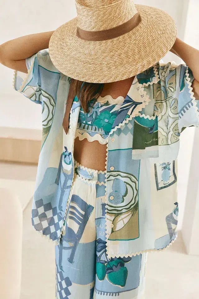 Zaco Kelia Shirt & Pant Set Blue/Multi Size S / AU 8 photo 2