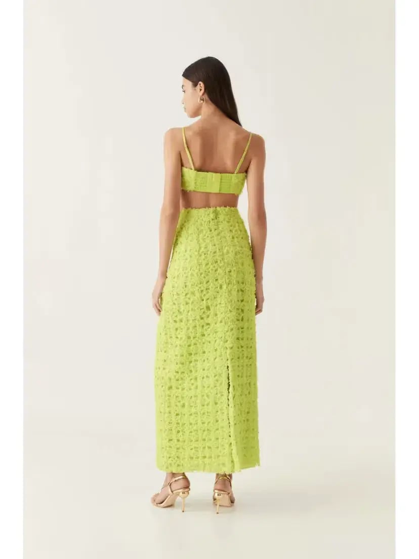 Aje Quintette Textured Bralette and Midi Skirt in Light Lime Green Size 8 photo 3