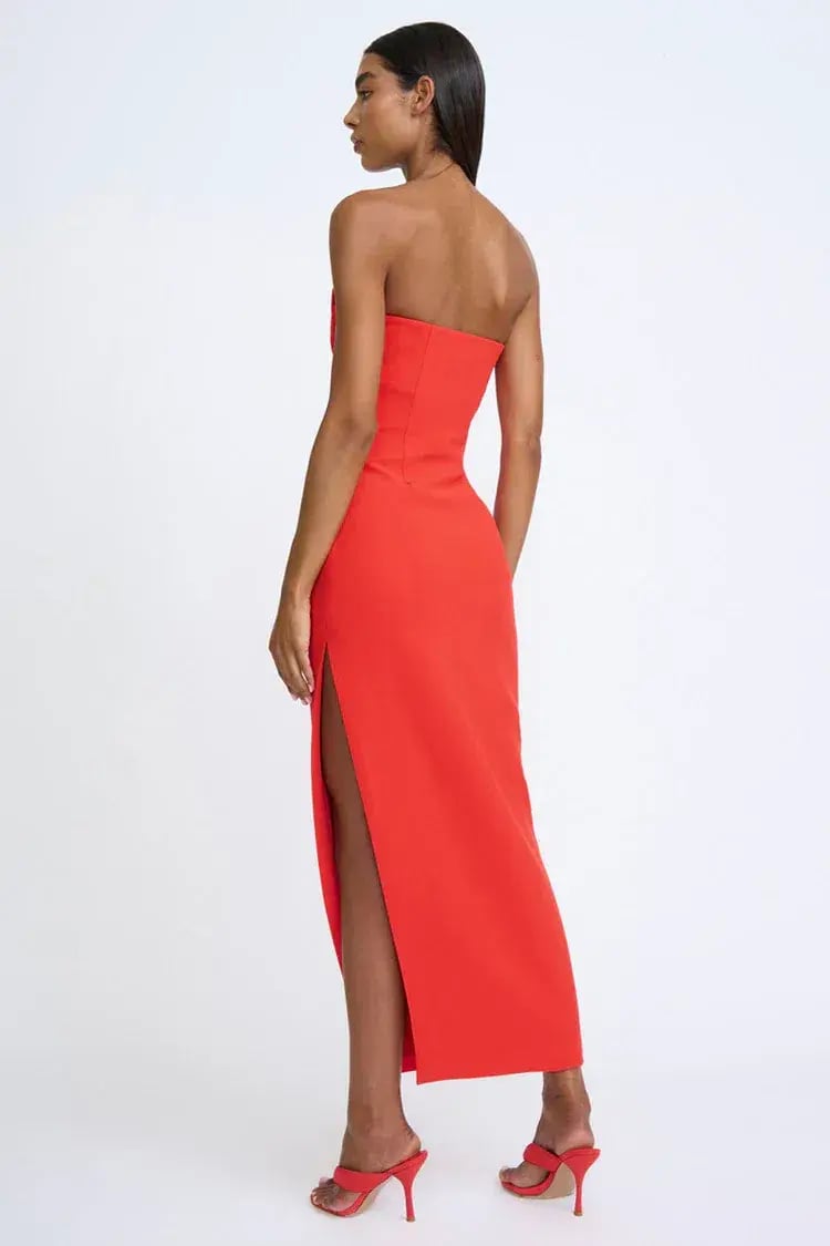 By Johnny Sahana Shell Shape Strapless Midi Dress Red Size 6 photo 4