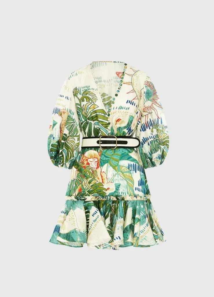 Leo Lin Tropical Silk Linen Mini Dress Print Size AU 14 photo 2