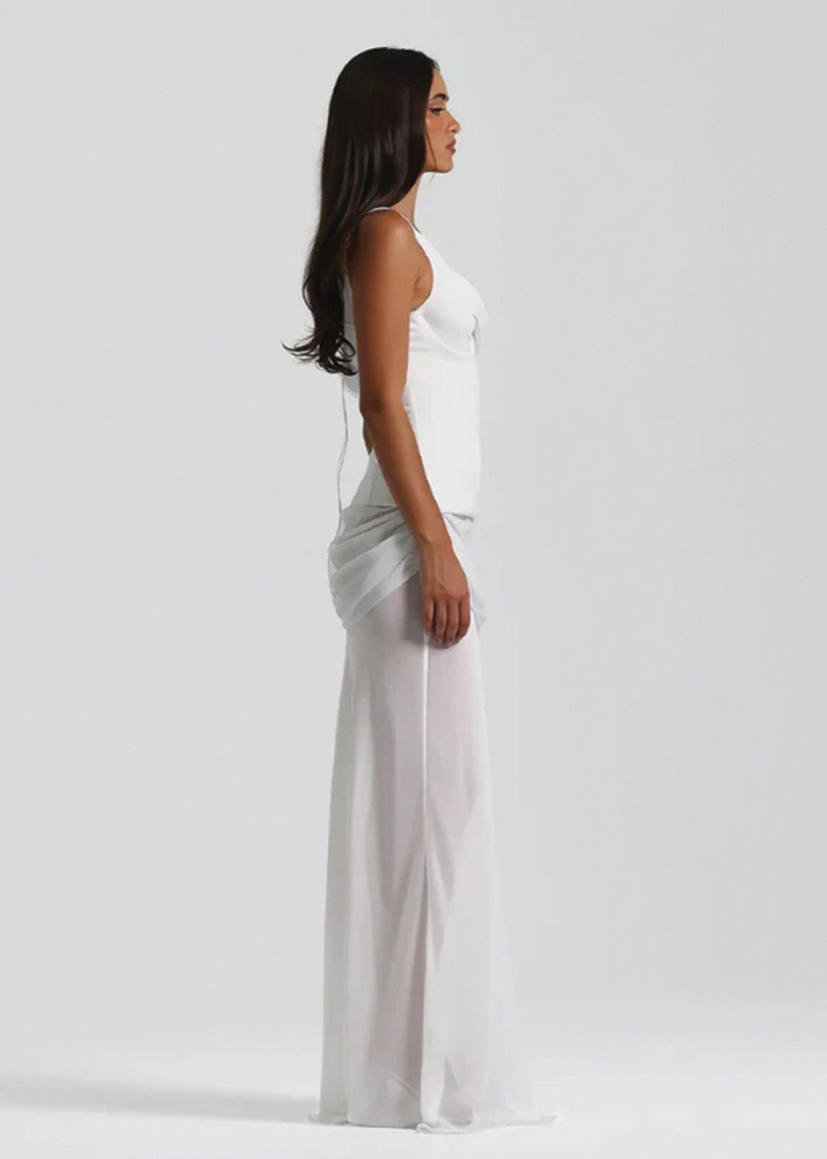 Cadence Crepe Corset Dress in White photo 4