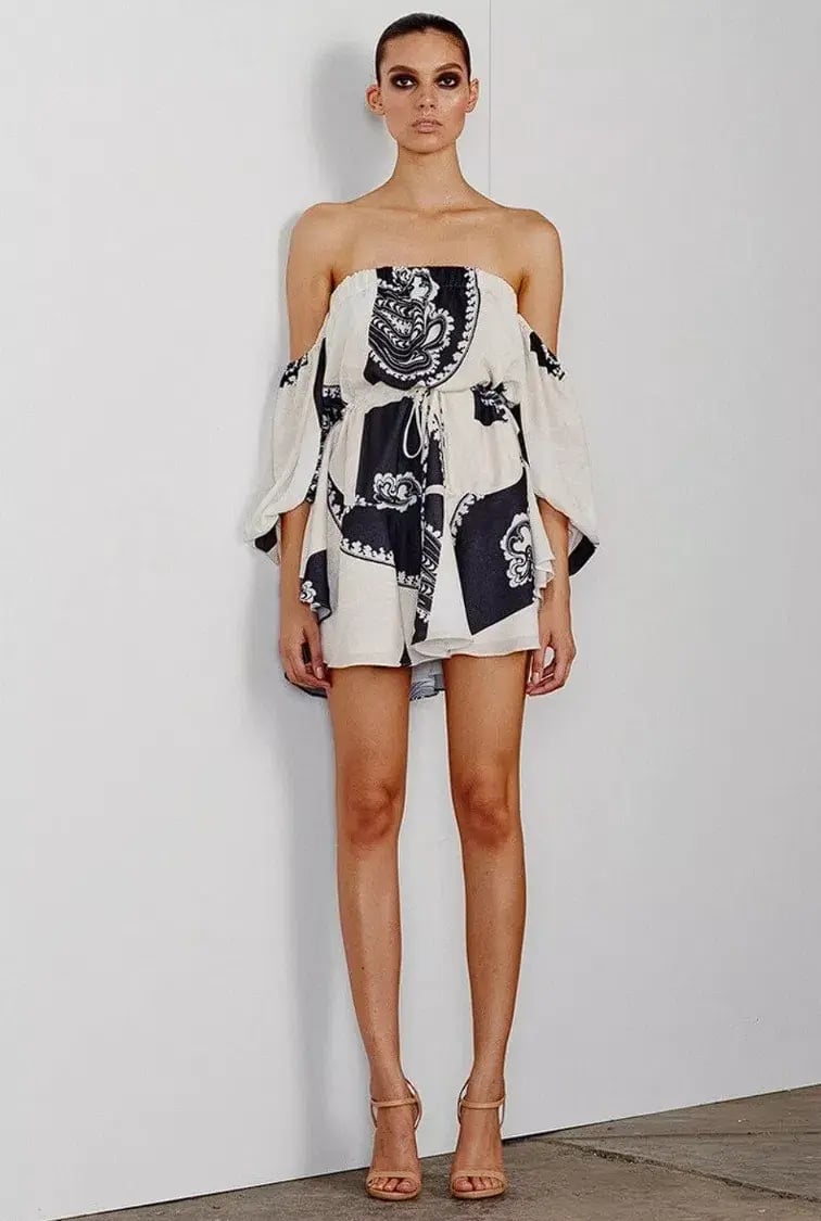 Shona Joy Manuela Off The Shoulder Drawstring Mini Dress Print Size AU 6 photo 3