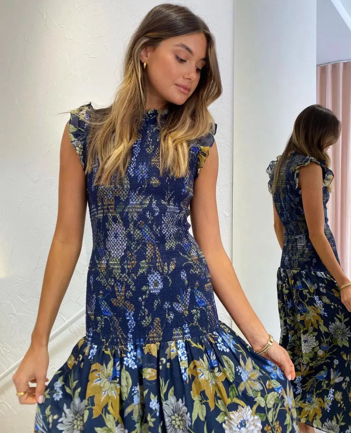Sir the Label Diana Smocked Midi Dress Print Size 6 photo 4